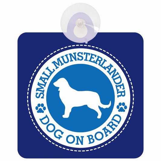 DOG ON BOARD Small Munsterlander スモールミュンスターレンダー ブルー 安全運転 肉球マーク 車用吸盤付サイン 12.4x14.6cm 表示プレート