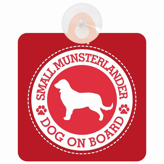 DOG ON BOARD Small Munsterlander スモールミュンスターレンダー レッド 安全運転 肉球マーク 車用吸盤付サイン 12.4x14.6cm 表示プレート