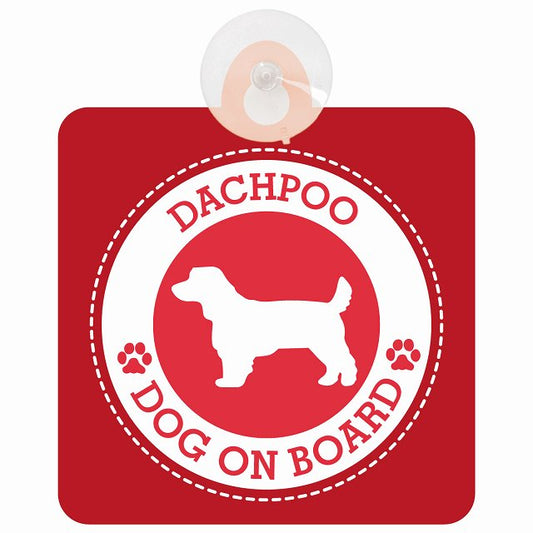 DOG ON BOARD Dachpoo ダップー レッド 安全運転 肉球マーク 車用吸盤付サイン 12.4x14.6cm 表示プレート