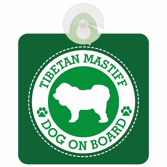 DOG ON BOARD Tibetan Mastiff チベタンマスティフ グリーン 安全運転 肉球マーク 車用吸盤付サイン 12.4x14.6cm 表示プレート