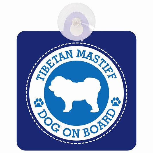 DOG ON BOARD Tibetan Mastiff チベタンマスティフ ブルー 安全運転 肉球マーク 車用吸盤付サイン 12.4x14.6cm 表示プレート