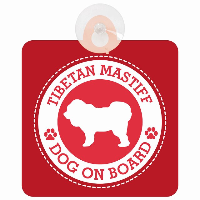 DOG ON BOARD Tibetan Mastiff チベタンマスティフ レッド 安全運転 肉球マーク 車用吸盤付サイン 12.4x14.6cm 表示プレート