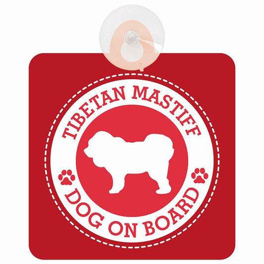 DOG ON BOARD Tibetan Mastiff チベタンマスティフ レッド 安全運転 肉球マーク 車用吸盤付サイン 12.4x14.6cm 表示プレート