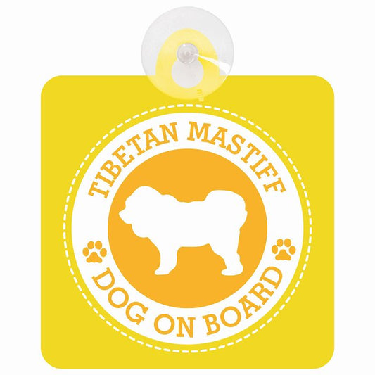 DOG ON BOARD Tibetan Mastiff チベタンマスティフ イエロー 安全運転 肉球マーク 車用吸盤付サイン 12.4x14.6cm 表示プレート