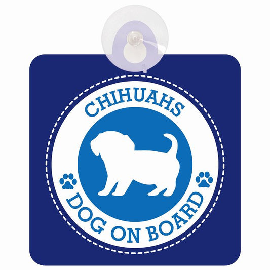 DOG ON BOARD Chihuachs チワックス ブルー 安全運転 肉球マーク 車用吸盤付サイン 12.4x14.6cm 表示プレート