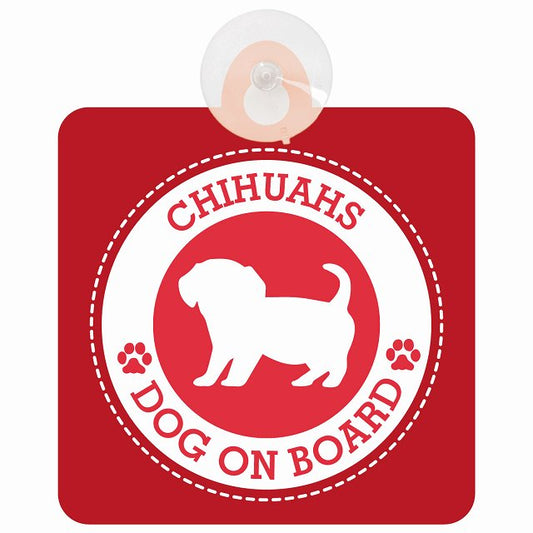 DOG ON BOARD Chihuachs チワックス レッド 安全運転 肉球マーク 車用吸盤付サイン 12.4x14.6cm 表示プレート