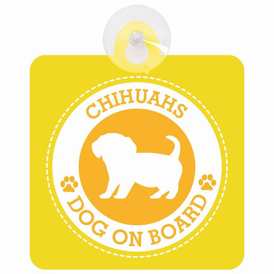 DOG ON BOARD Chihuachs チワックス イエロー 安全運転 肉球マーク 車用吸盤付サイン 12.4x14.6cm 表示プレート