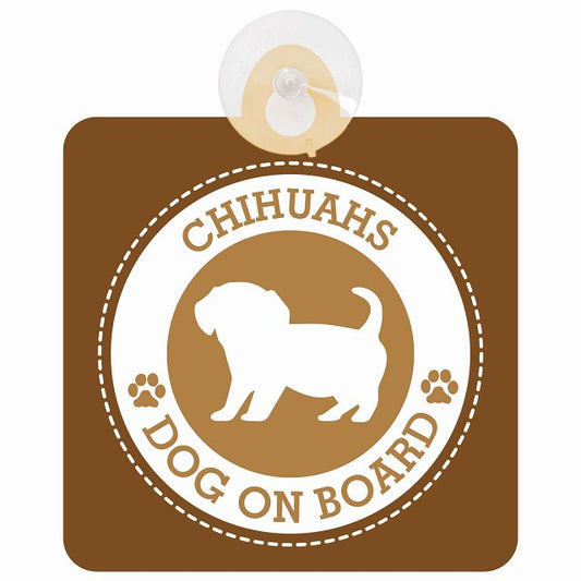 DOG ON BOARD Chihuachs チワックス ブラウン 安全運転 肉球マーク 車用吸盤付サイン 12.4x14.6cm 表示プレート