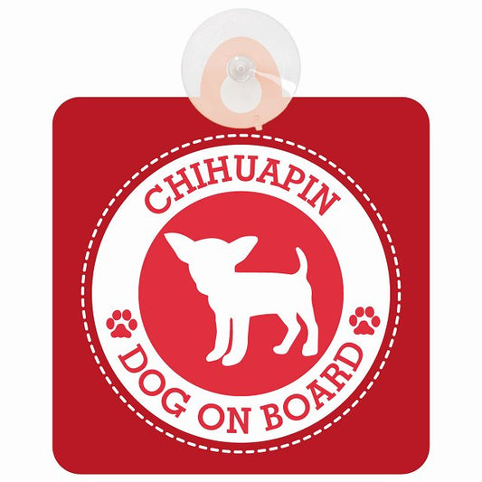 DOG ON BOARD Chihuapin チワピン レッド 安全運転 肉球マーク 車用吸盤付サイン 12.4x14.6cm 表示プレート