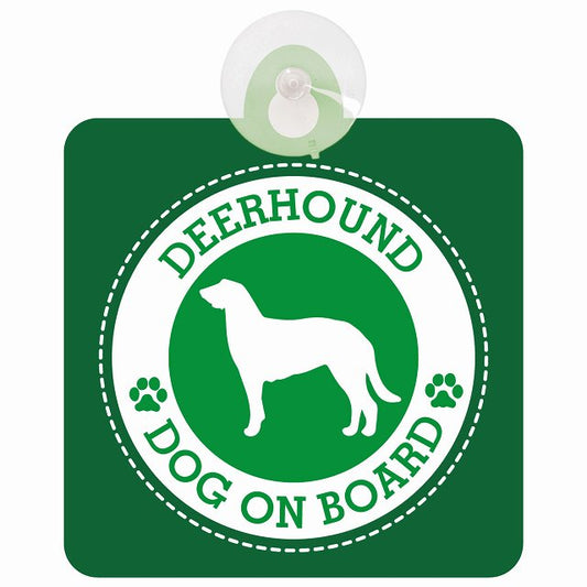 DOG ON BOARD Deerhound ディアハウンド グリーン 安全運転 肉球マーク 車用吸盤付サイン 12.4x14.6cm 表示プレート