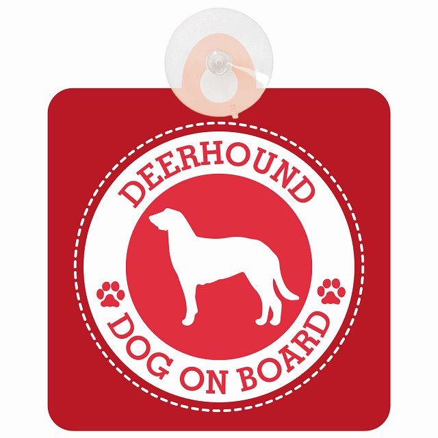 DOG ON BOARD Deerhound ディアハウンド レッド 安全運転 肉球マーク 車用吸盤付サイン 12.4x14.6cm 表示プレート