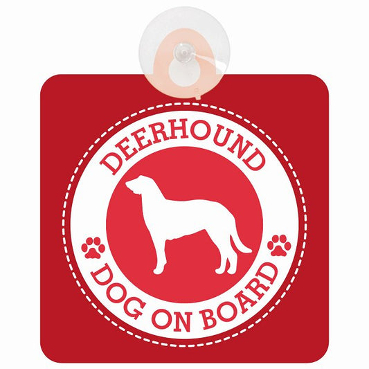 DOG ON BOARD Deerhound ディアハウンド レッド 安全運転 肉球マーク 車用吸盤付サイン 12.4x14.6cm 表示プレート
