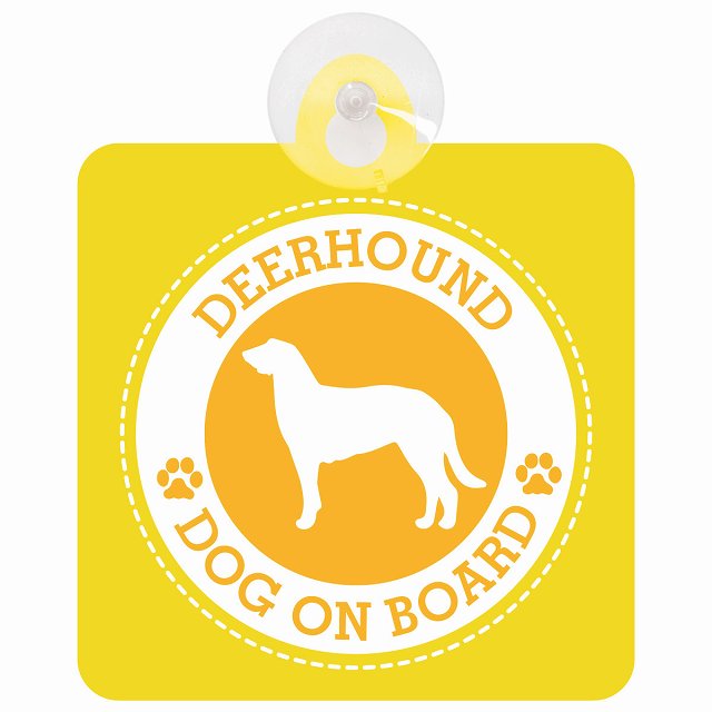 DOG ON BOARD Deerhound ディアハウンド イエロー 安全運転 肉球マーク 車用吸盤付サイン 12.4x14.6cm 表示プレート