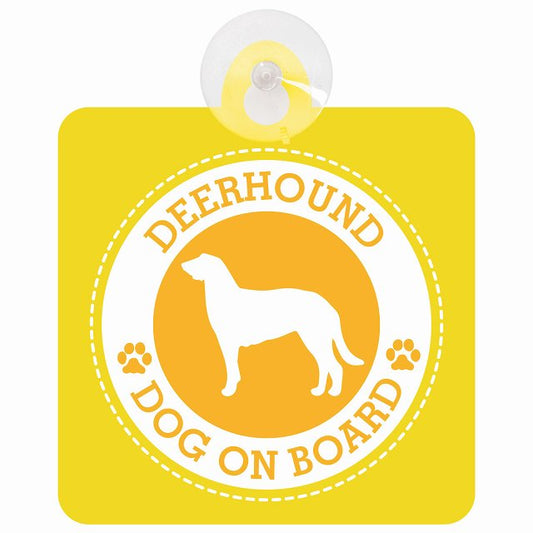 DOG ON BOARD Deerhound ディアハウンド イエロー 安全運転 肉球マーク 車用吸盤付サイン 12.4x14.6cm 表示プレート