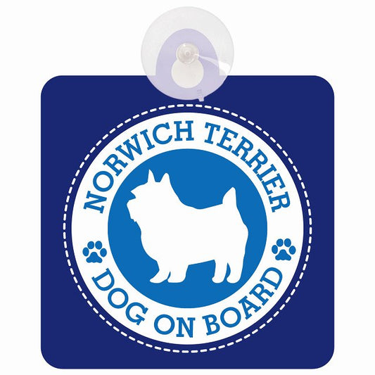 DOG ON BOARD Norwich Terrier ノーリッチテリア ブルー 安全運転 肉球マーク 車用吸盤付サイン 12.4x14.6cm 表示プレート