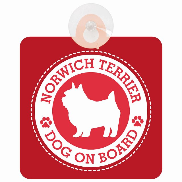 DOG ON BOARD Norwich Terrier ノーリッチテリア レッド 安全運転 肉球マーク 車用吸盤付サイン 12.4x14.6cm 表示プレート