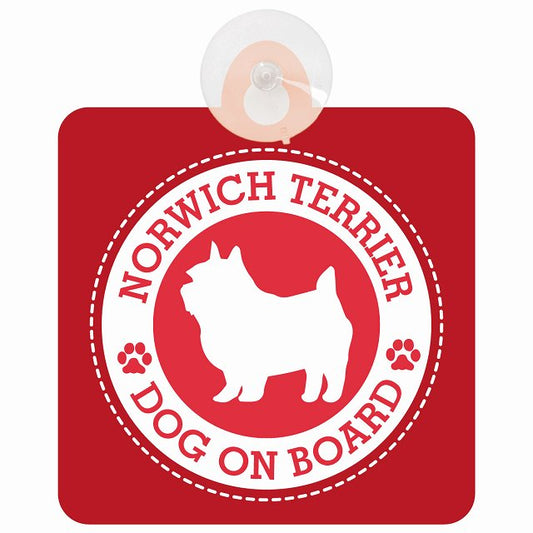 DOG ON BOARD Norwich Terrier ノーリッチテリア レッド 安全運転 肉球マーク 車用吸盤付サイン 12.4x14.6cm 表示プレート