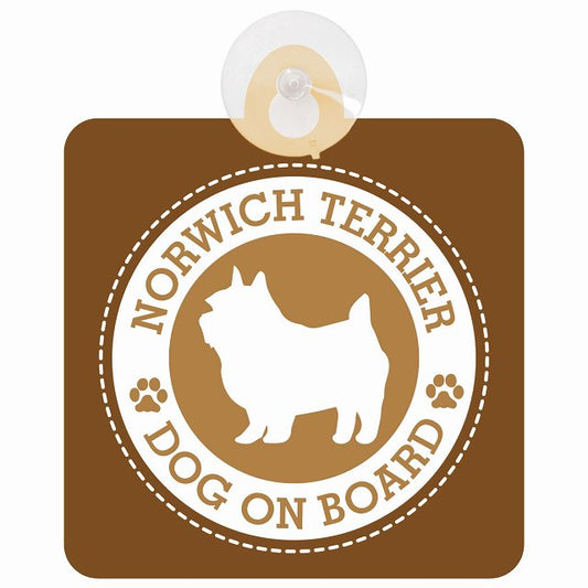 DOG ON BOARD Norwich Terrier ノーリッチテリア ブラウン 安全運転 肉球マーク 車用吸盤付サイン 12.4x14.6cm 表示プレート