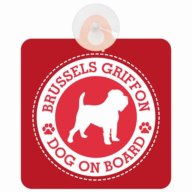 DOG ON BOARD Brussels Griffon ブリュッセル・グリフォン レッド 安全運転 肉球マーク 車用吸盤付サイン 12.4x14.6cm 表示プレート