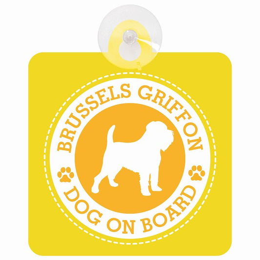 DOG ON BOARD Brussels Griffon ブリュッセル・グリフォン イエロー 安全運転 肉球マーク 車用吸盤付サイン 12.4x14.6cm 表示プレート