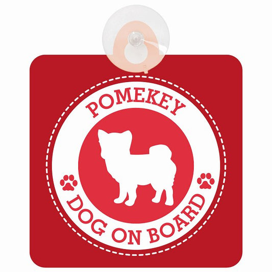 DOG ON BOARD Pomekey ポメキー レッド 安全運転 肉球マーク 車用吸盤付サイン 12.4x14.6cm 表示プレート