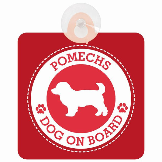 DOG ON BOARD Pomechs ポメックス レッド 安全運転 肉球マーク 車用吸盤付サイン 12.4x14.6cm 表示プレート