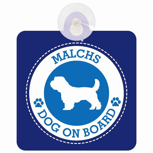 DOG ON BOARD Malchs マルックス ブルー 安全運転 肉球マーク 車用吸盤付サイン 12.4x14.6cm 表示プレート