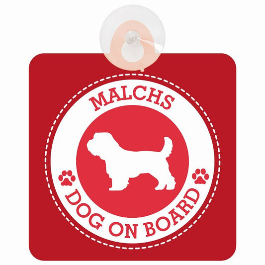 DOG ON BOARD Malchs マルックス レッド 安全運転 肉球マーク 車用吸盤付サイン 12.4x14.6cm 表示プレート