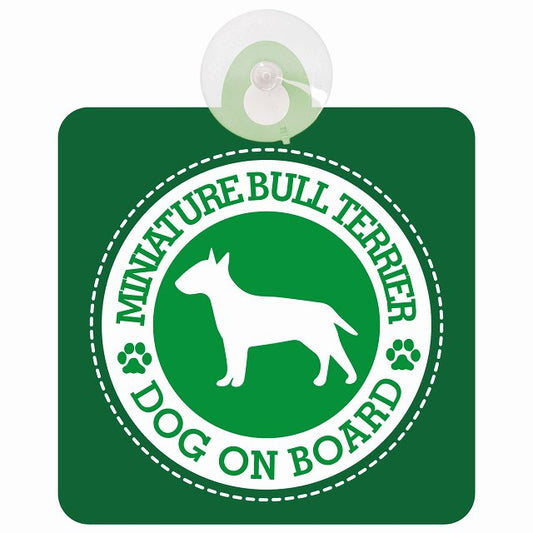 DOG ON BOARD Miniature Bull Terrier ミニチュアブルテリア グリーン 安全運転 肉球マーク 車用吸盤付サイン 12.4x14.6cm 表示プレート