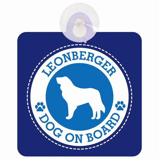 DOG ON BOARD Leonberger レオンベルガー ブルー 安全運転 肉球マーク 車用吸盤付サイン 12.4x14.6cm 表示プレート