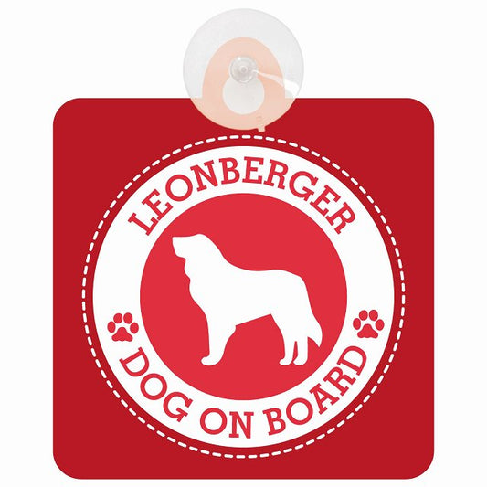 DOG ON BOARD Leonberger レオンベルガー レッド 安全運転 肉球マーク 車用吸盤付サイン 12.4x14.6cm 表示プレート