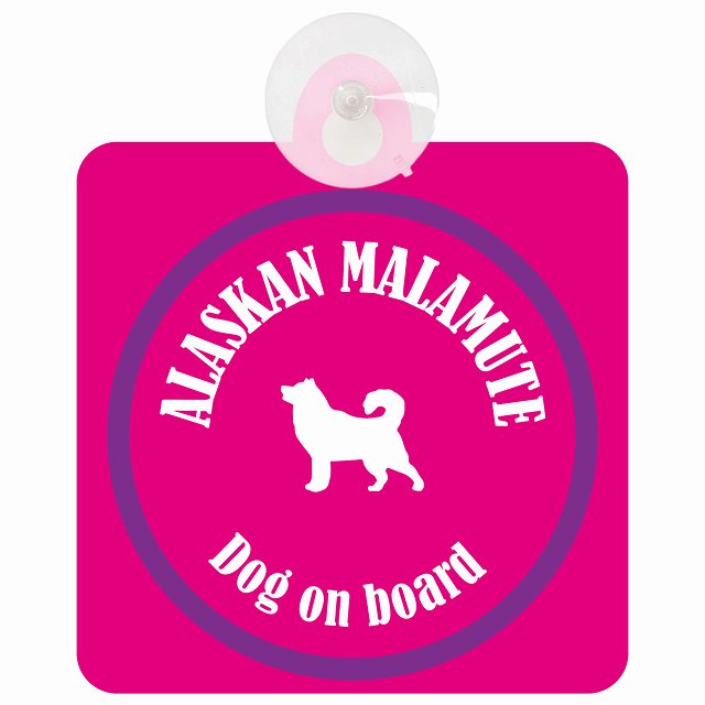 Alaskan Malamute アラスカンマラミュート ピンク＆パープル DOG IN CAR カラフル 車用吸盤付サイン 12.4x14.6cm