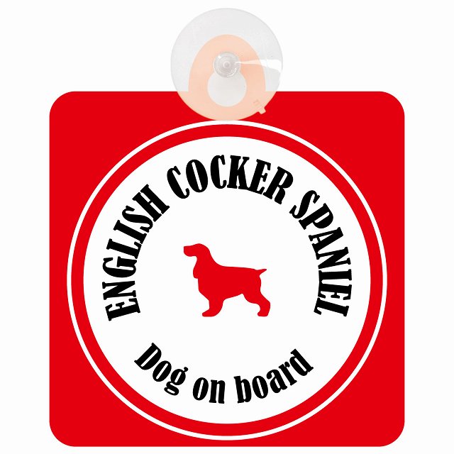 English Cocker Spaniel イングリッシュコッカースパニエル ホワイト＆レッド DOG IN CAR カラフル 車用吸盤付サイン 12.4x14.6cm