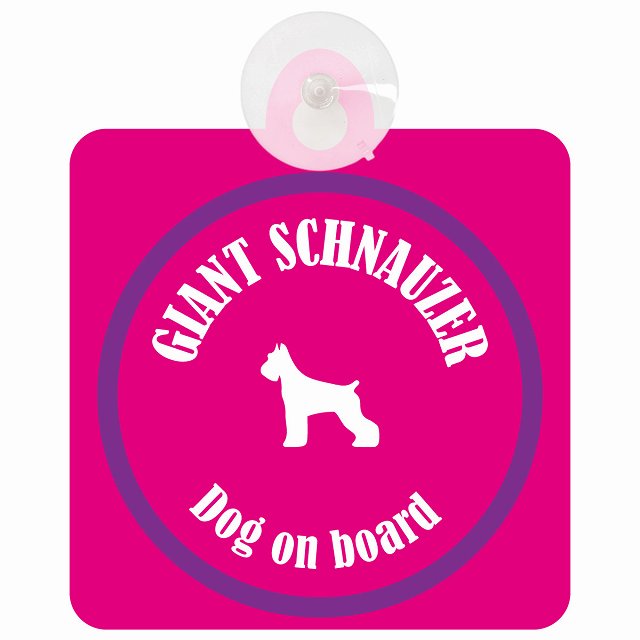 Giant Schnauzer ジャイアントシュナウザー ピンク＆パープル DOG IN CAR カラフル 車用吸盤付サイン 12.4x14.6cm