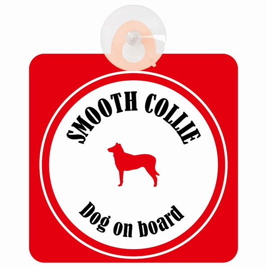 Smooth Collie スムースコリー ホワイト＆レッド DOG IN CAR カラフル 車用吸盤付サイン 12.4x14.6cm