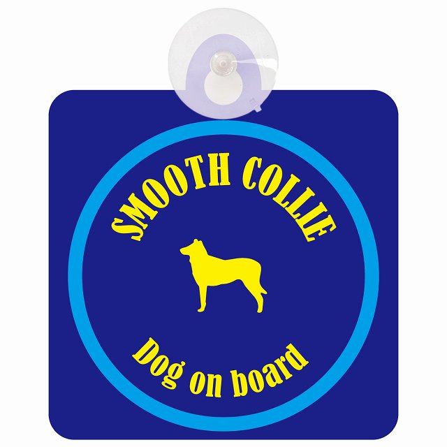 Smooth Collie スムースコリー ネイビー＆ブルー DOG IN CAR カラフル 車用吸盤付サイン 12.4x14.6cm