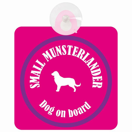 Small Munsterlander スモールミュンスターレンダー ピンク＆パープル DOG IN CAR カラフル 車用吸盤付サイン 12.4x14.6cm