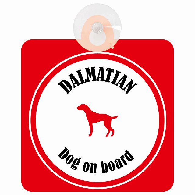 Dalmatian ダルメシアン ホワイト＆レッド DOG IN CAR カラフル 車用吸盤付サイン 12.4x14.6cm