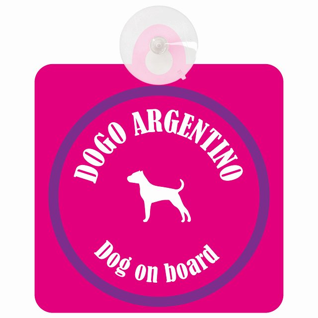 Dogo Argentino ドゴアルヘンティーノ ピンク＆パープル DOG IN CAR カラフル 車用吸盤付サイン 12.4x14.6cm