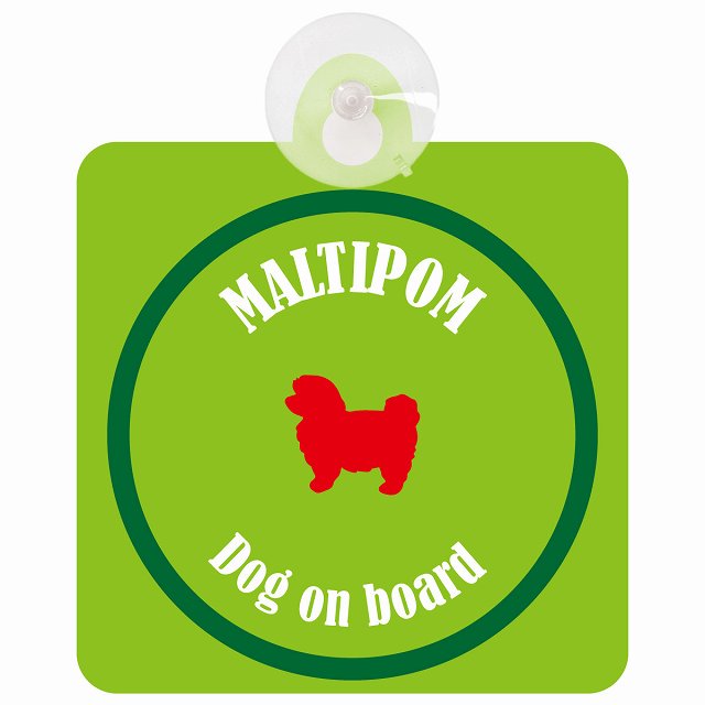 Maltipom ポメマル ライトグリーン＆グリーン DOG IN CAR カラフル 車用吸盤付サイン 12.4x14.6cm