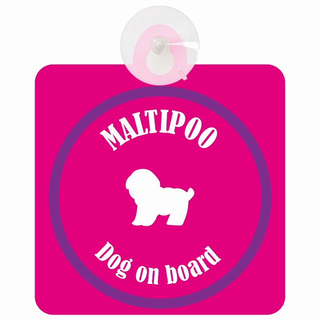 Maltipoo マルプー ピンク＆パープル DOG IN CAR カラフル 車用吸盤付サイン 12.4x14.6cm