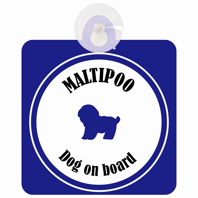 Maltipoo マルプー ホワイト＆ネイビー DOG IN CAR カラフル 車用吸盤付サイン 12.4x14.6cm