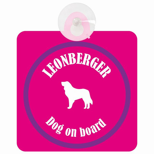 Leonberger レオンベルガー ピンク＆パープル DOG IN CAR カラフル 車用吸盤付サイン 12.4x14.6cm