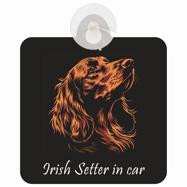 Irish Setter アイリッシュセター Aタイプ イラスト付 DOG IN CAR 車用吸盤付サイン 12.4x14.6cm