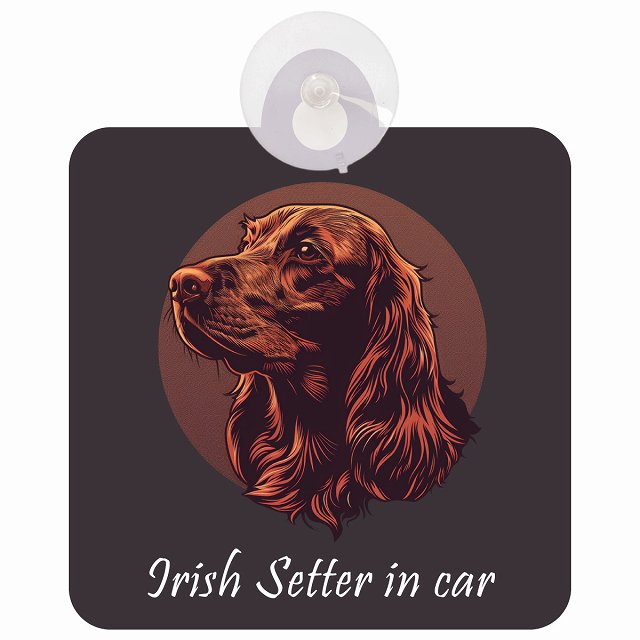 Irish Setter アイリッシュセター Bタイプ イラスト付 DOG IN CAR 車用吸盤付サイン 12.4x14.6cm