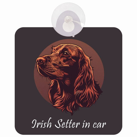 Irish Setter アイリッシュセター Bタイプ イラスト付 DOG IN CAR 車用吸盤付サイン 12.4x14.6cm