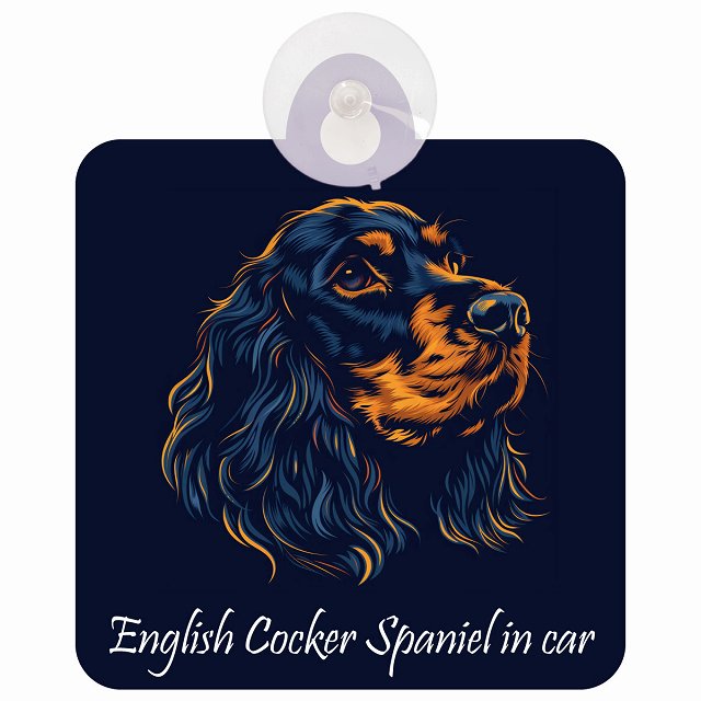 English Cocker Spaniel イングリッシュコッカースパニエル Bタイプ イラスト付 DOG IN CAR 車用吸盤付サイン 12.4x14.6cm