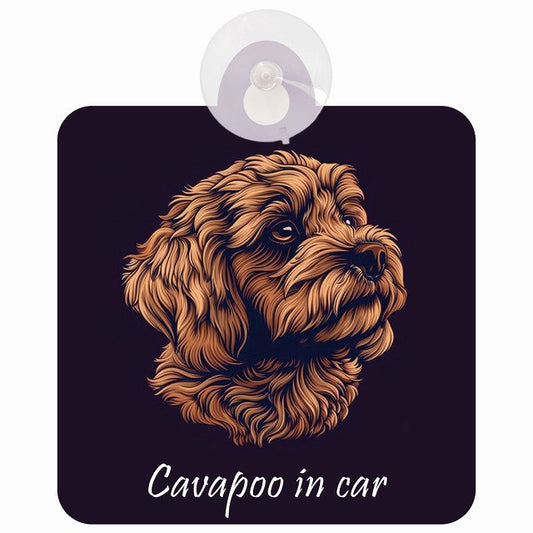 Cavapoo キャバプー Bタイプ イラスト付 DOG IN CAR 車用吸盤付サイン 12.4x14.6cm