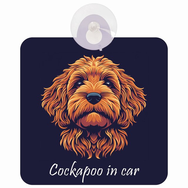 Cockapoo コッカプー Aタイプ イラスト付 DOG IN CAR 車用吸盤付サイン 12.4x14.6cm