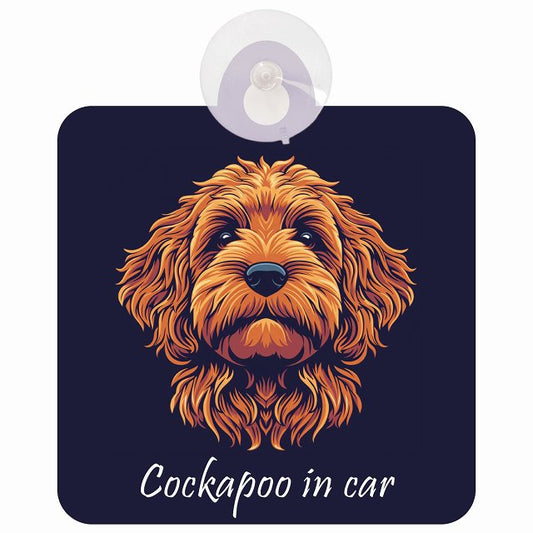 Cockapoo コッカプー Aタイプ イラスト付 DOG IN CAR 車用吸盤付サイン 12.4x14.6cm